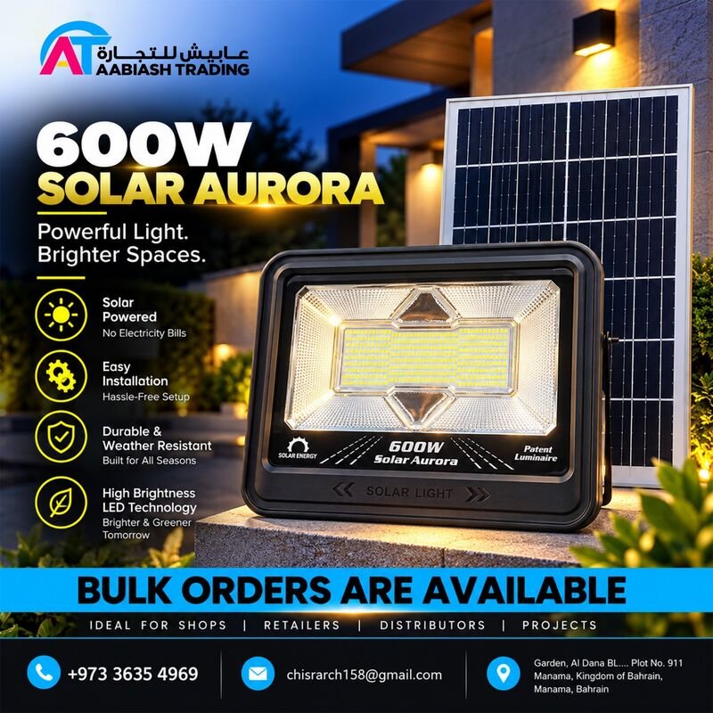 Solar Aurora 600W Solar Flood Light — bulk orders available in Bahrain