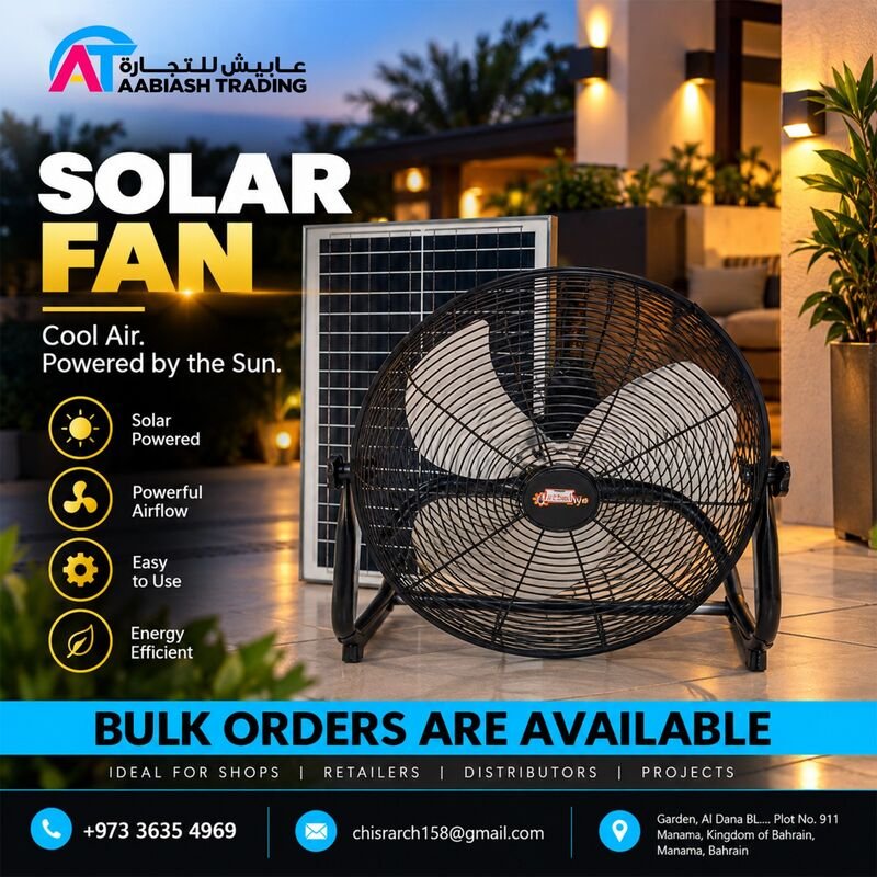Solar Floor Fan with Panel — bulk orders available in Bahrain